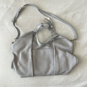 Vince Camuto Convertible Pale Mist Gray Leather Pleated Tote Steph